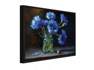 Tableau avec cadre impression sur toile fleurs dans un vase vintage bleu - 120x80 cm - tableau avec cadre chambre et salon