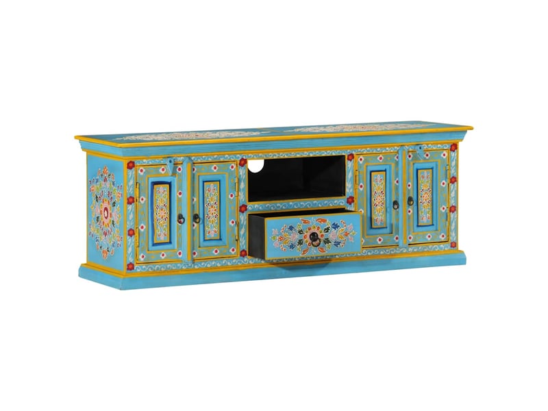  Meuble tv - banc tv - meuble de rangement bleu 110x30x40 cm bois massif de manguier  - Conforama A