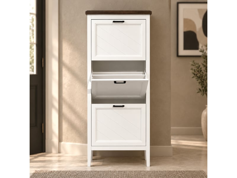  Meuble à chaussures 60l x 26,5p x 133,7h cm en mdf avec 3 portes abattantes blanc chicfurn  - Conforama B