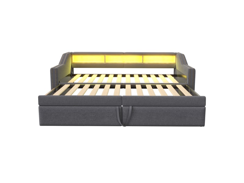  Canapé-lit extensible 90–180x200 cm gris foncé – coffre, led, usb et sommier à lattes  - Conforama D