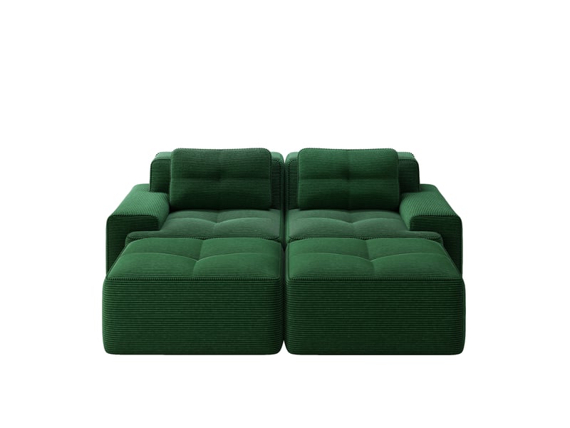 Canapé modulable ulevr 2 places en u avec ottomans, velours côtelé vert, assise profonde 74 cm, 204 x 177 x 69 cm, sans montage - Conforama A