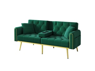 Canapé droit fixe <strong>MERAX</strong> <strong>canapé vert</strong> 2 places Velours vert
