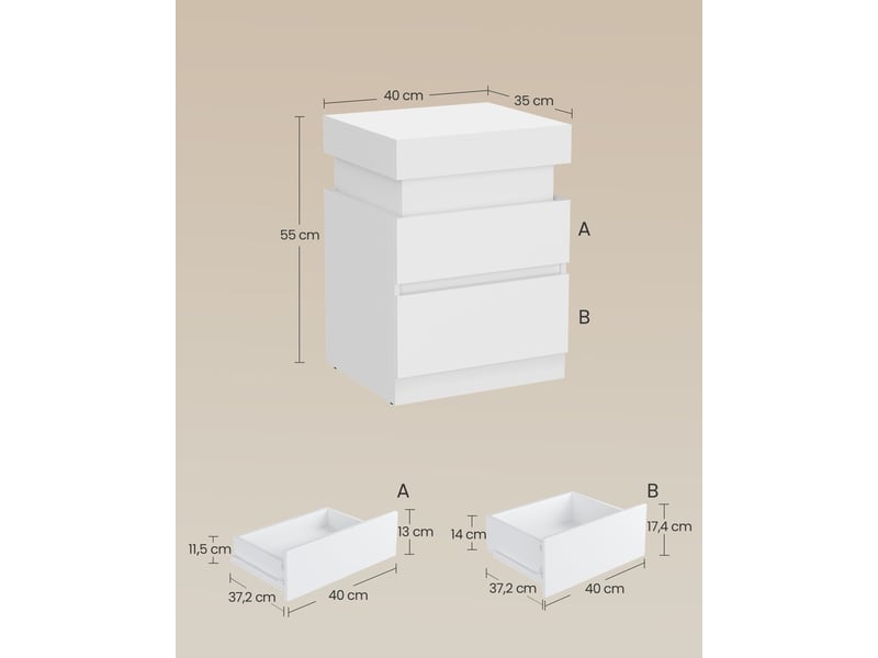  Table de chevet moderne avec 2 tiroirs et multiprise 35 x 40 x 55 cm en panneau mdf blanc neige 12_0012671  - Conforama B