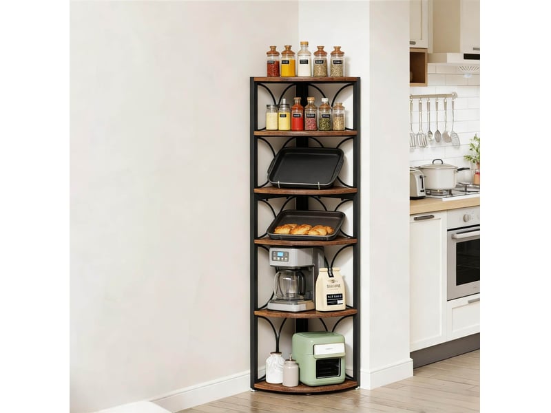  Rayonnage d'angle 107x38x15 cm 6 niveaux métal et bois noir et marron rustique  - Conforama E