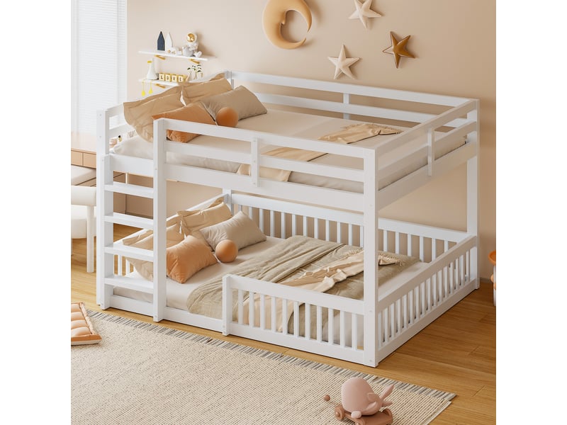  Lit superposé 160x200 cm avec barrières de protection, structure pratique pour chambre et espace optimisé, mdf et pin, blanc Sol Morn - Conforama B
