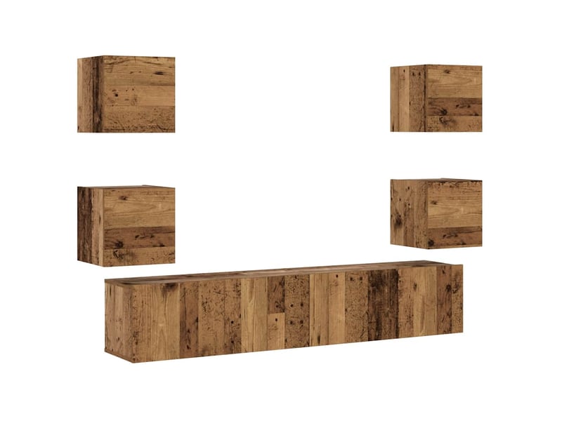  Lot de 6 meuble tv mural, meuble tv suspendu vieux bois bois d'ingénierie shl23971  - Conforama A