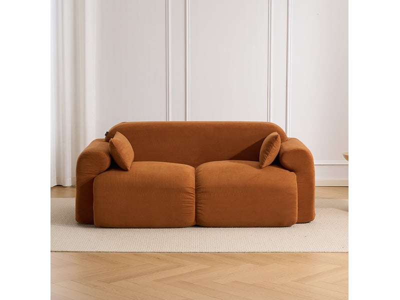  Canapé 2 places modenvie en velours côtelé marron caramel 186 x 95 x 76 cm  - Conforama D