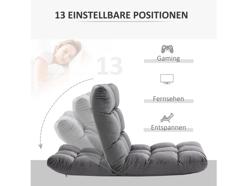 Fauteuil de sol 3-en-1 modenvie pliable avec dossier réglable 13 positions, gris foncé, 55 x 71 x 53,5 cm  - Conforama E