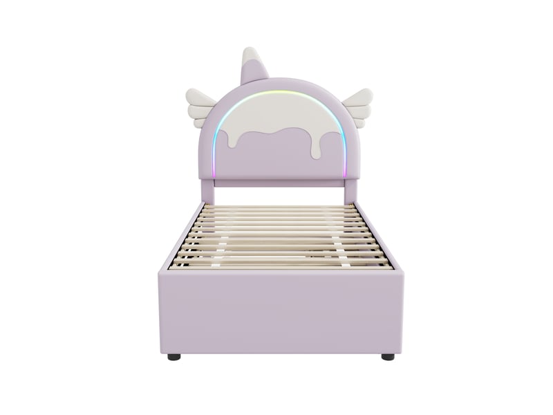  Lit enfant licorne violet 90x200 cm en similicuir pu avec lit gigogne  - Conforama A