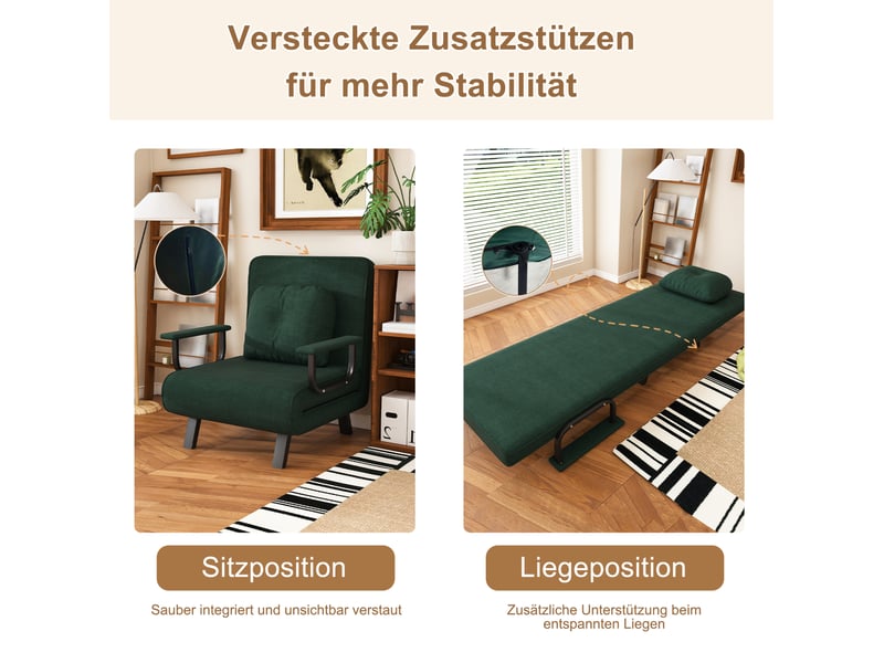  Chaise longue 60x60x79 cm inclinable 180° en chenille vert foncé  - Conforama E