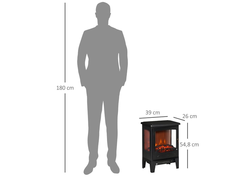  Cheminée électrique poêle style néo-rétro 900-1800 w simulation flammes led luminosité réglable acier abs noir  - Conforama C