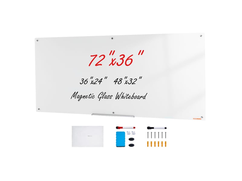  Vevor tableau blanc magnétique verre 182,9x91,5 cm, sans cadre. Plateau marqueurs, effaceur, 2 marqueurs.  - Conforama A