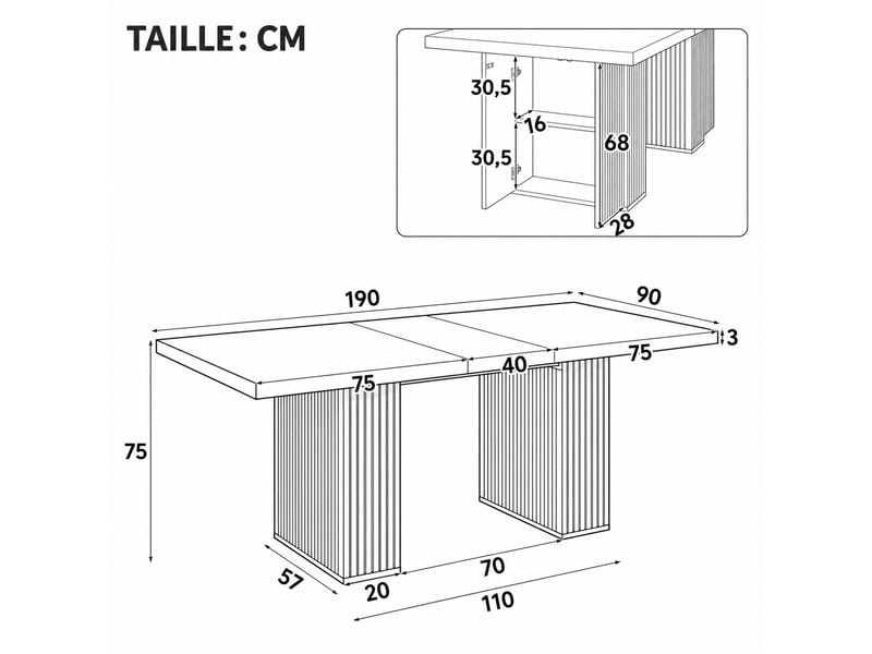  Table à manger extensible 150 à 190 cm en finition noyer, pour 6 à 8 personnes  - Conforama C