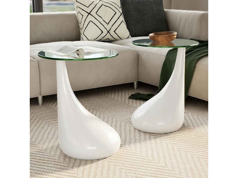  Table basse | table de salon et dessus de table verre rond blanc brillant 2 pcs  - Conforama B