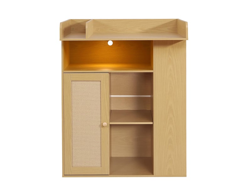 Table à langer bois naturel éclairage led couleur et luminosité variables grand rangement latéral surface compartimentée  - Conforama A
