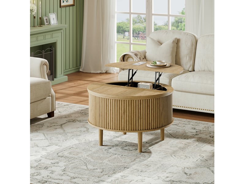Table basse ronde 80 x 80 x 50 cm en panneau de particules avec plateau relevable et rangement naturel chicfurn - Conforama C