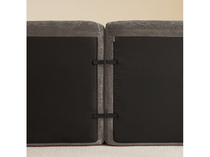  Canapé modulable 2 places taupe en tissu avec pouf, mousse haute densité 32d, confort souple au quotidien  - Conforama D