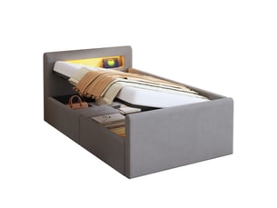 Lit coffre 90x200 cm <strong>REDOM</strong>  <strong></strong> coloris gris