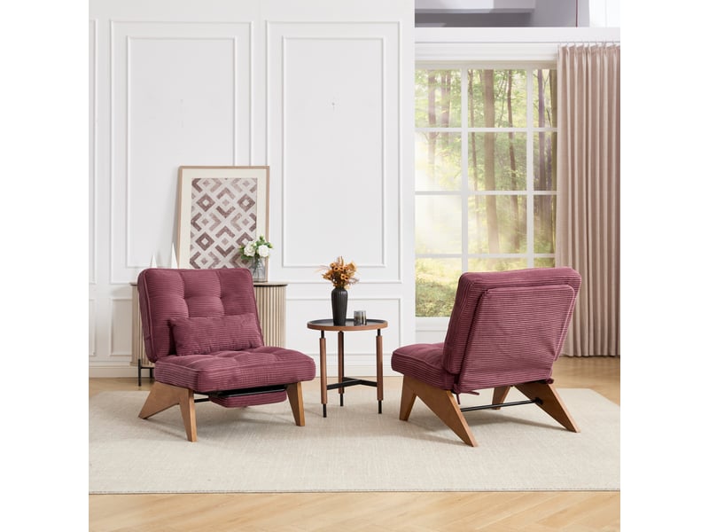  Fauteuil de salon inclinable avec repose-pieds 127x73x90cm velours côtelé rouge bordeaux loungesessel cord burgunderrot  - Conforama W