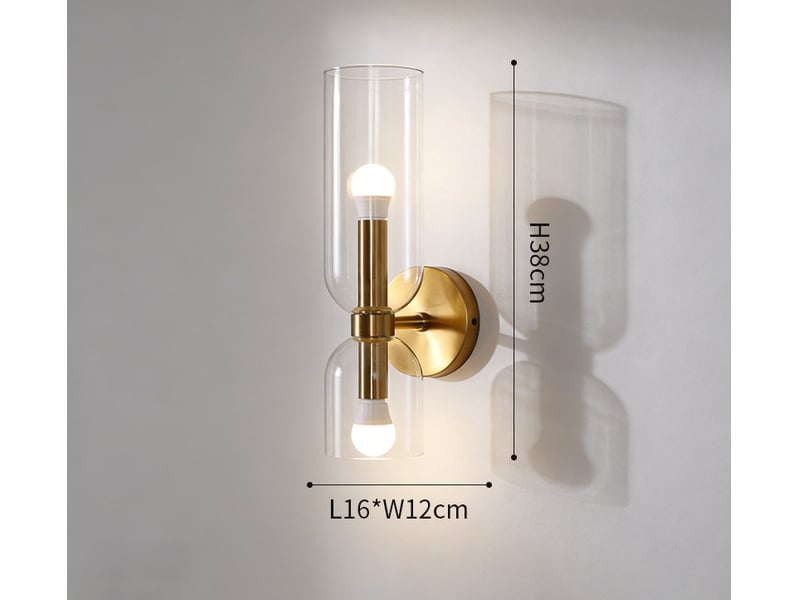  Applique murale moderne à 2 lumières en or –lampe murale avec abat-jour en verre, transparent lumière chaude  - Conforama C