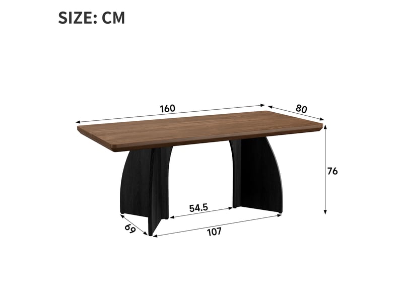  Table à manger moderne noyer 160x80 cm, 4-6 personnes, plateau 4 cm, résistante à l’eau et aux rayures  - Conforama C