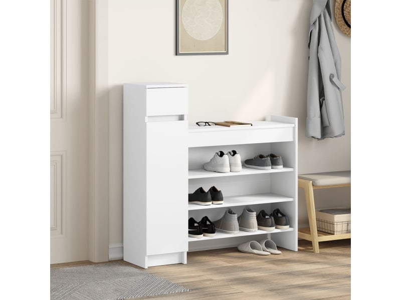  Meuble à chaussure | armoire à chaussures blanc 100,5x28x100 cm bois d'ingénierie  - Conforama C