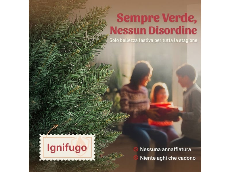  Sapin de noël artificiel mince de 210 cm avec 401 branches en forme de sapin, base en plastique, vert  - Conforama D
