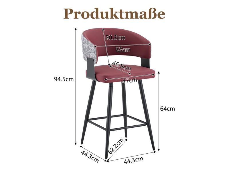  Chaise de salle à manger 46x47x94,5 cm avec dossier et accoudoirs lot de 2 polyuréthane (pu) rouge  - Conforama E