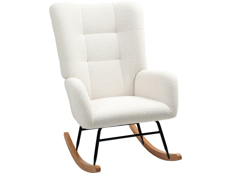  Fauteuil à bascule crème avec accoudoirs et pieds en bois, confort teddy, idéal pour salon ou chambre  - Conforama A