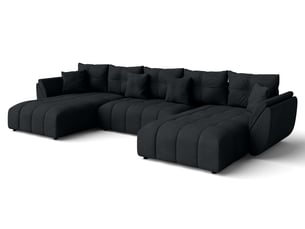 Canapé d'angle panoramique convertible <strong>AX LIVING </strong> <strong>Antalya-U</strong> 6 places Velours noir avec coffre de rangement