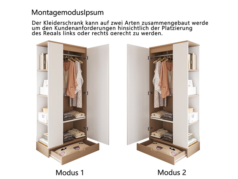  Armoire 70*40*170cm, une porte, étagères et tiroirs, bois naturel et blanc, rangement pratique pour chambre.  - Conforama C
