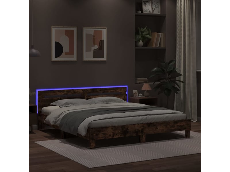  Lit double- lit adulte -  cadre de lit avec led sans matelas chêne fumé 200x200 cm  - Conforama C