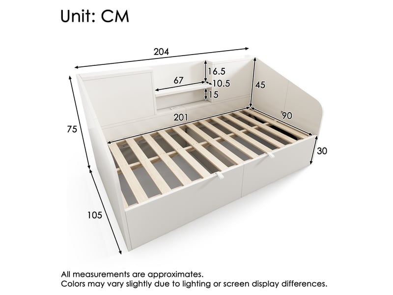  Lit coffre 90 x 200 cm avec sommier relevable hydraulique, sans matelas, blanc  - Conforama C