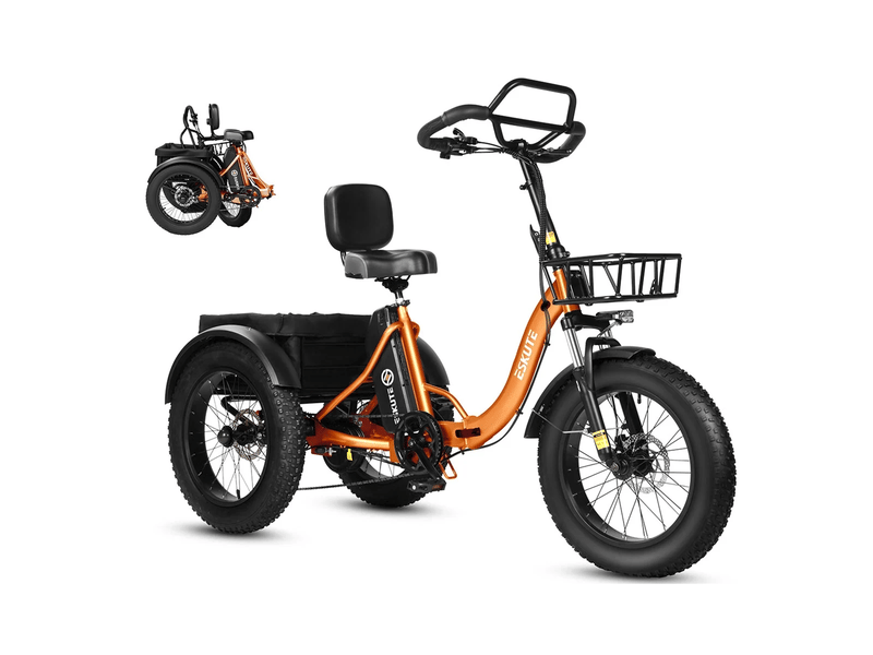 Tricycle électrique 20 pouces eskute t302pro, 48 v 250 w 20,8 ah, confort ergonomique, orange - Conforama A