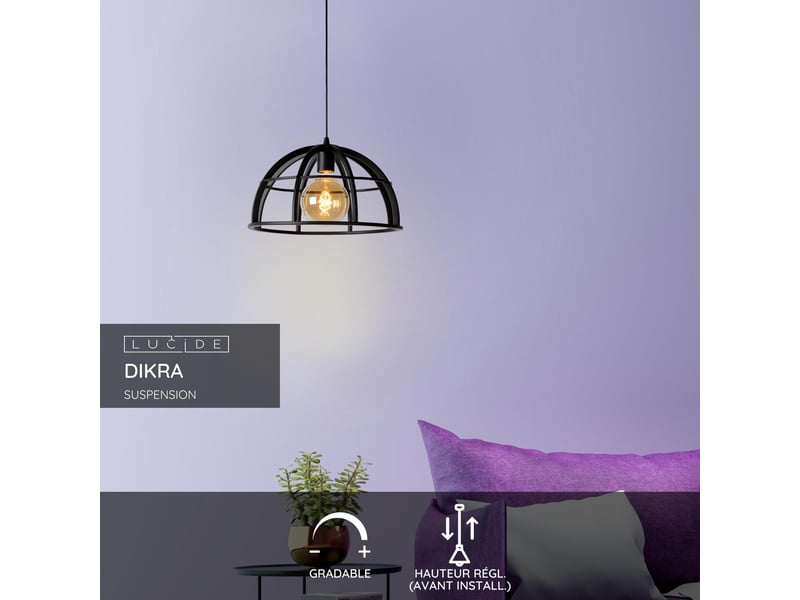 Suspension diam. 40 cm 1xe27 dimmable métal noir - lucide - dikra  - Conforama C