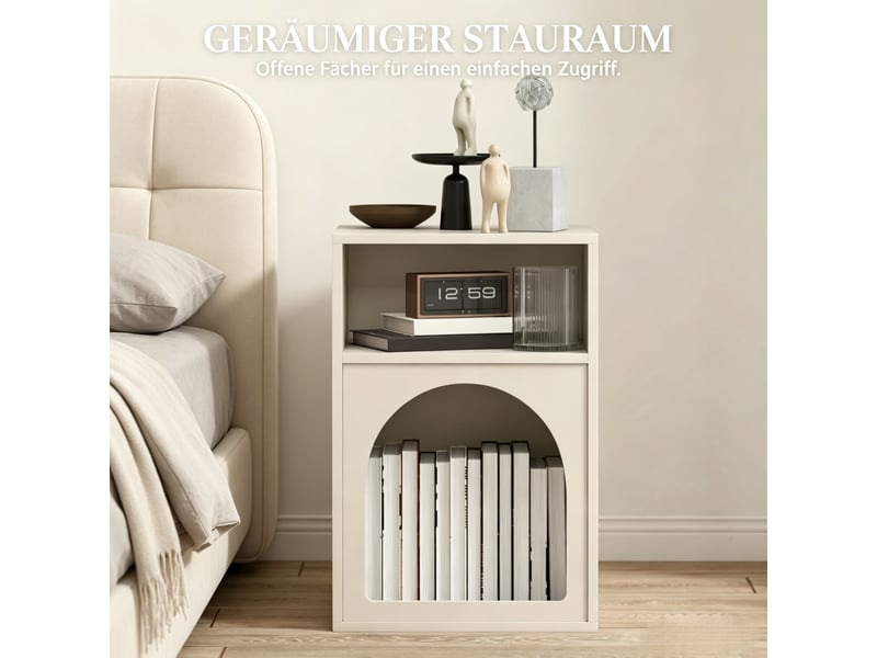  Table de chevet moderne design courbé avec étagères ouvertes, meuble d’appoint chambre  - Conforama B