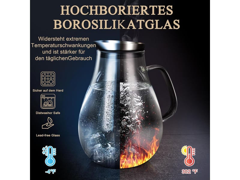  Carafe en verre de 2 litres avec couvercle et bec verseur  - Conforama B