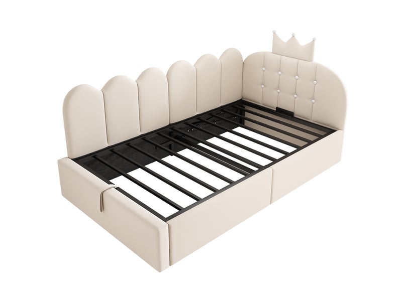  Canapé-lit pour enfant 90 x 190 cm, avec rangement hydraulique, en velours, beige  - Conforama R