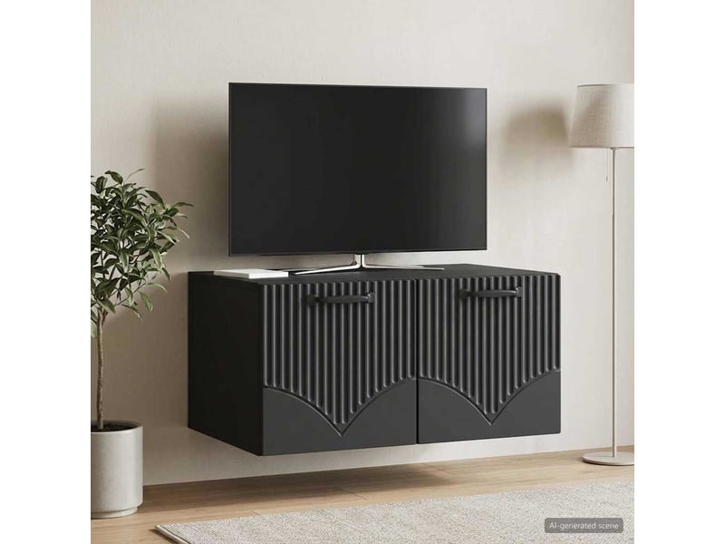 Meuble tv - banc tv - meuble de rangement mural noir 59,5 x 41 x 30 cm bois d'ingénierie - Conforama D