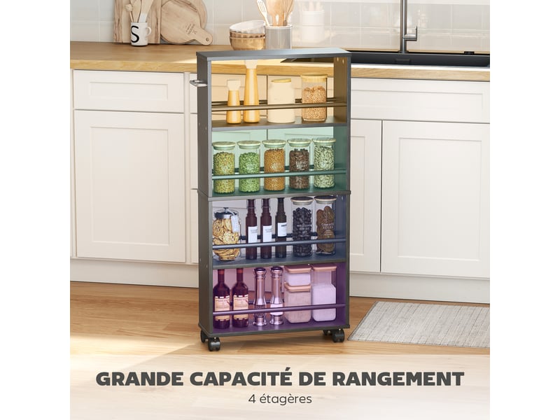  Chariot de rangement à 4 niveaux, desserte à roulettes avec poignées, desserte étroite, noir, 45 x 15 x 91 cm  - Conforama A