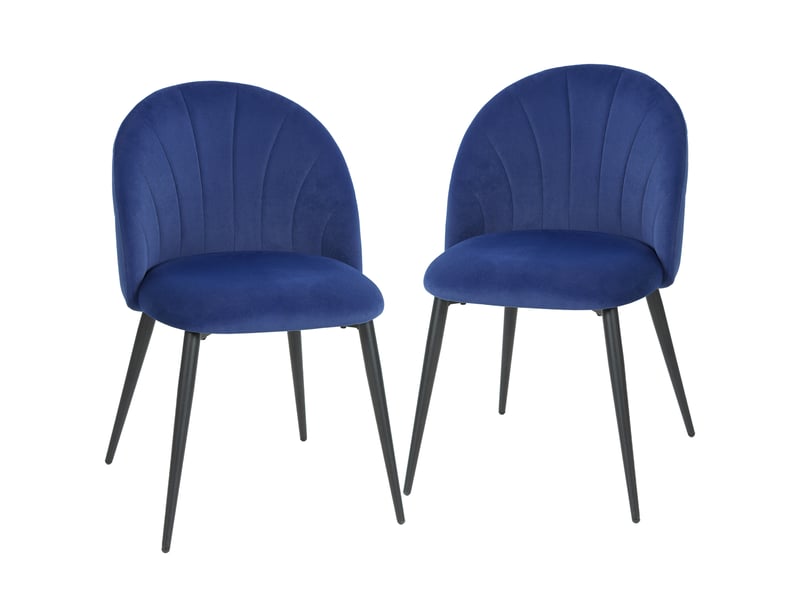 Lot de 2 chaises de salle à manger bleues rembourrées sans accoudoirs avec pieds en acier dimensions 52x55x79 cm - Conforama A