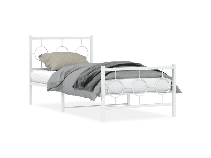  Lit simple- lit adulte -  cadre de lit métal sans matelas avec pied de lit blanc 90x190cm  - Conforama A