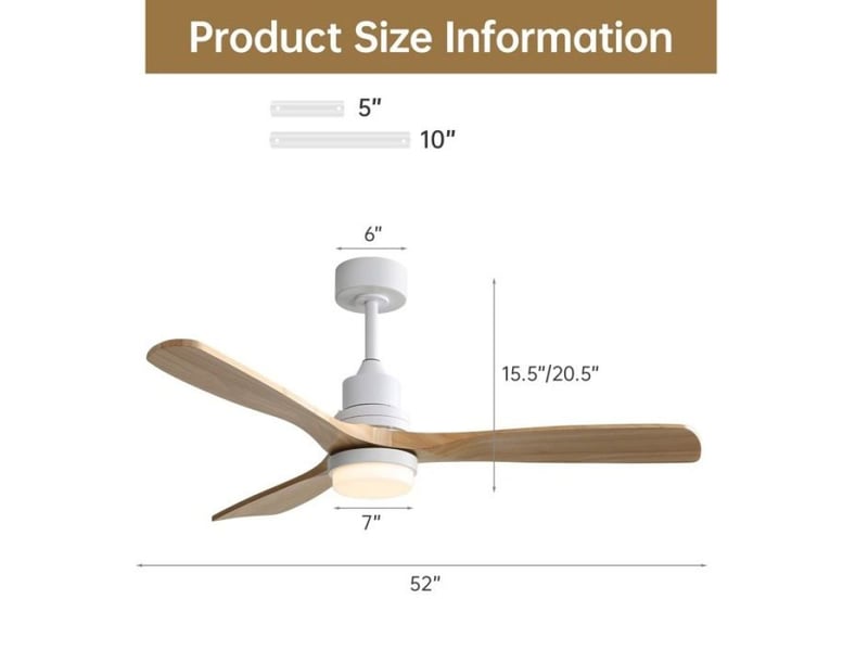  Ventilateur de plafond 52 pouces avec led 18 w dimmable, 6 vitesses, moteur dc réversible, télécommande  - Conforama C