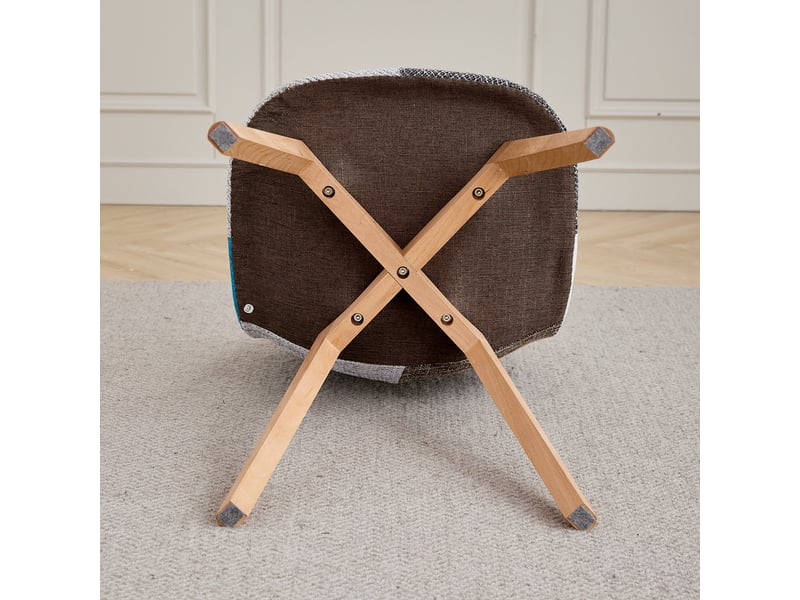  Lot de 4 chaises patchwork - chaises de salle à manger - pieds en hêtre(bleu) - style rétro  - Conforama D