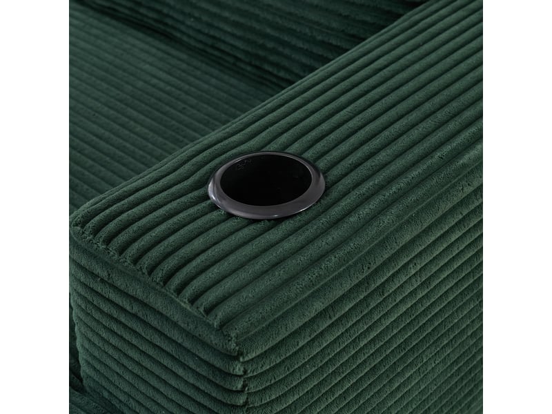 Canapé 2 places en velours côtelé compact 265 cm avec méridienne, 3 coussins et porte-gobelets - Conforama E