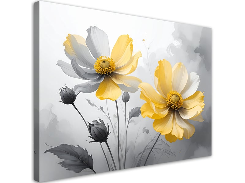  Tableau moderne, fleurs jaunes avec une lumière subtile sur un fond lumineux 120x80 1312612071 - Conforama A