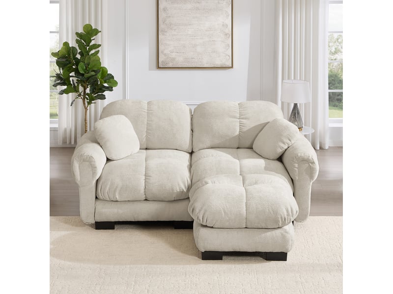 Canapé d'angle modulable 2 places 190×149×90 cm en chenille avec pouf mobile kaki clair chicfurn - Conforama B