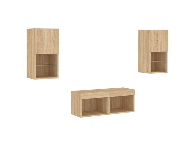  Meuble tv - banc tv - meuble de rangement muraux 4 pcs avec lumières led chêne sonoma  - Conforama C