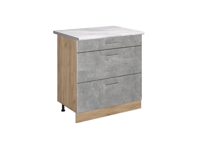  Vicco meuble cuisine, bétonchêne doré, 80cm avec 3 tiroirs plan de travail marbre  - Conforama A
