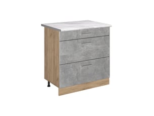 Vicco meuble cuisine, bétonchêne doré, 80cm avec 3 tiroirs plan de travail marbre